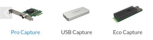 Magewell product-family choices: Pro Capture, USB Capture, and Eco Capture.