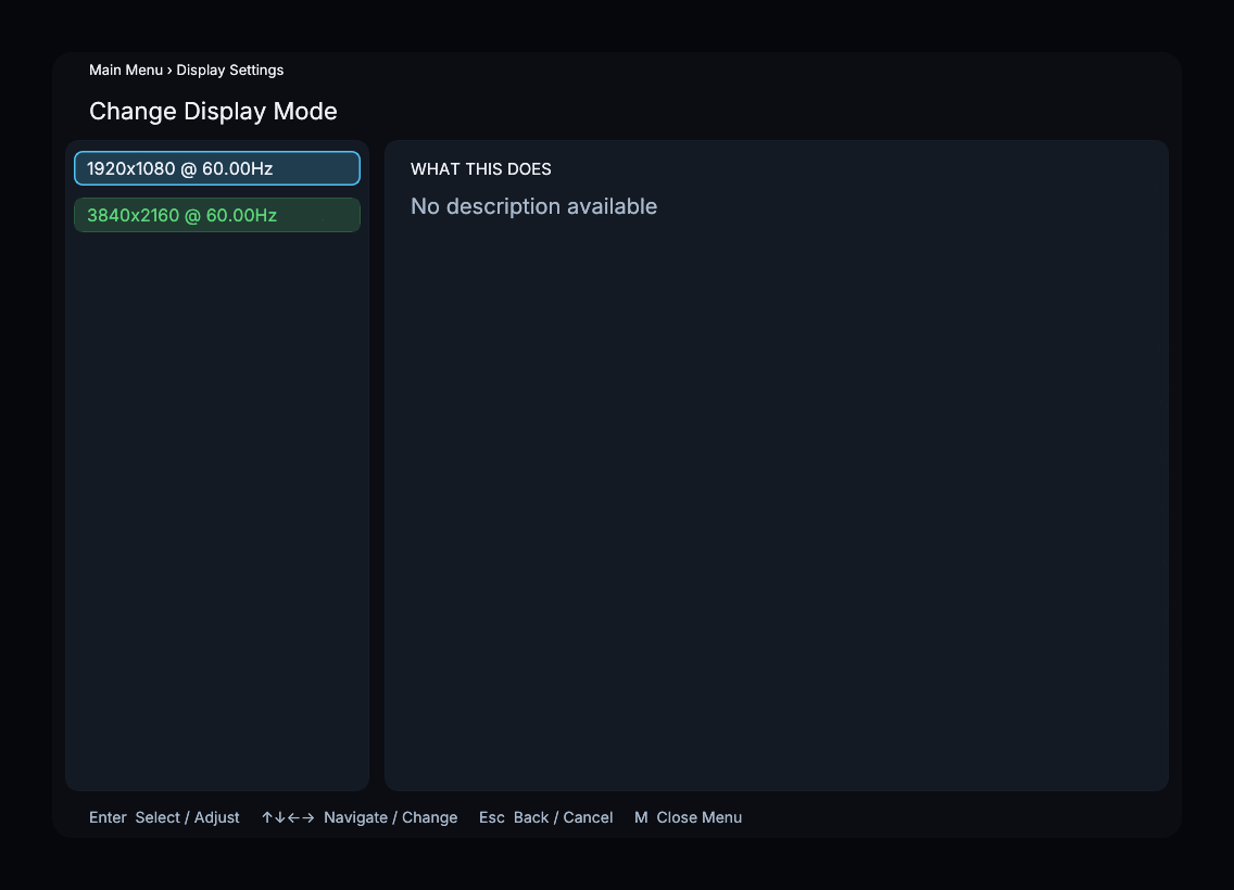 Change Display Mode menu
