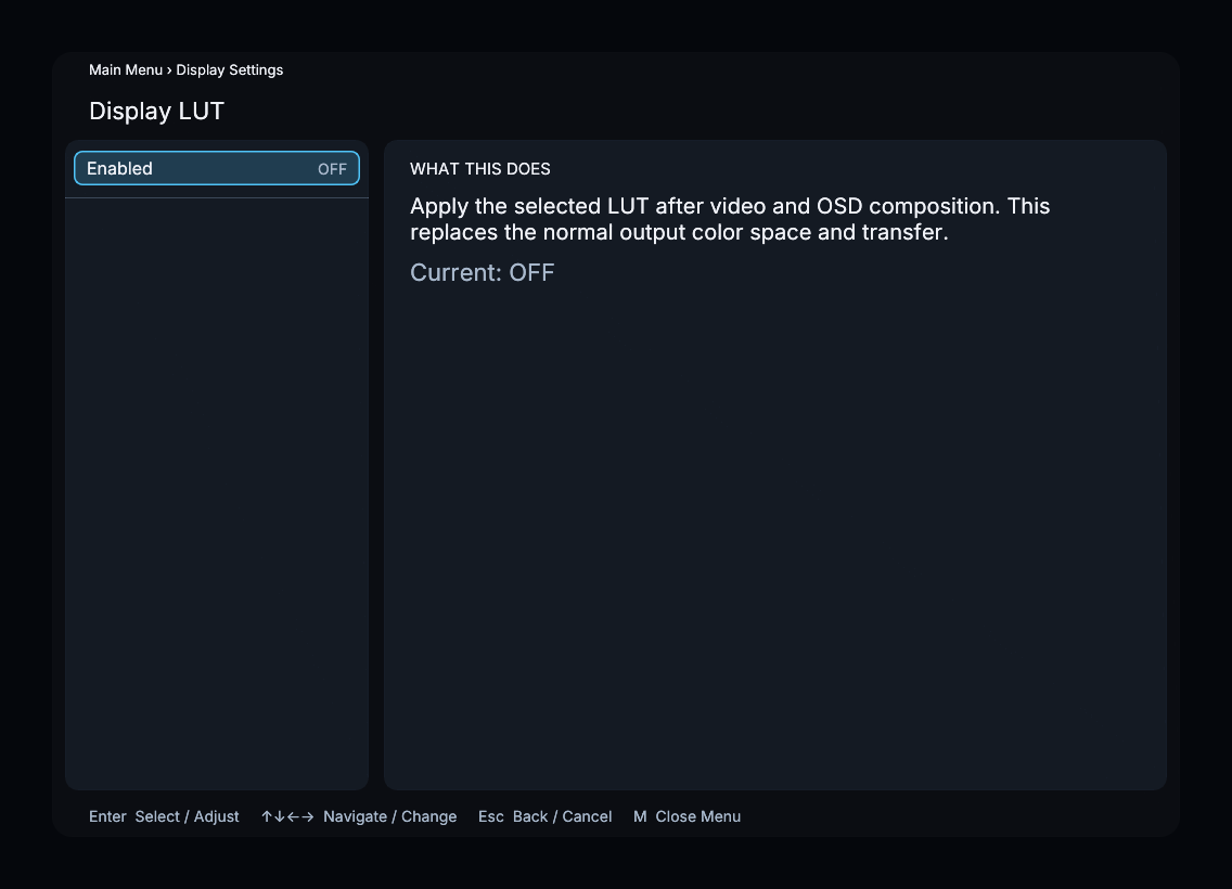 Display LUT menu