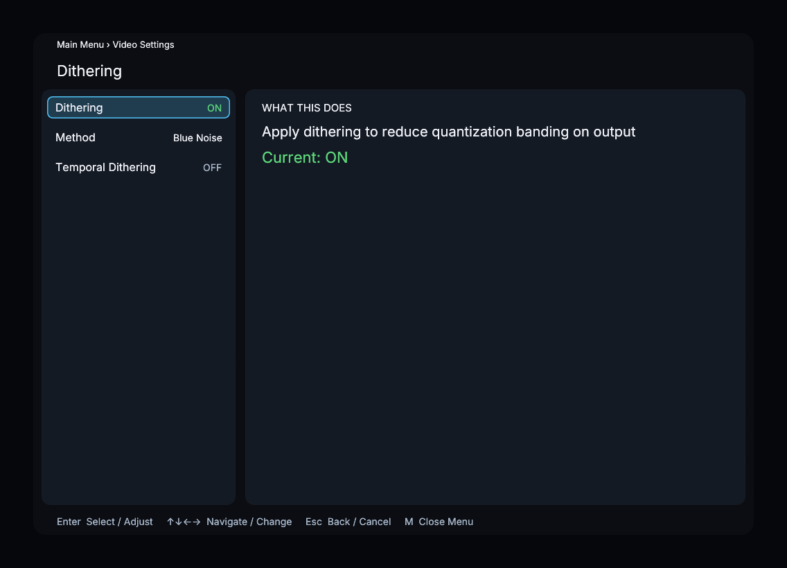 Dithering controls