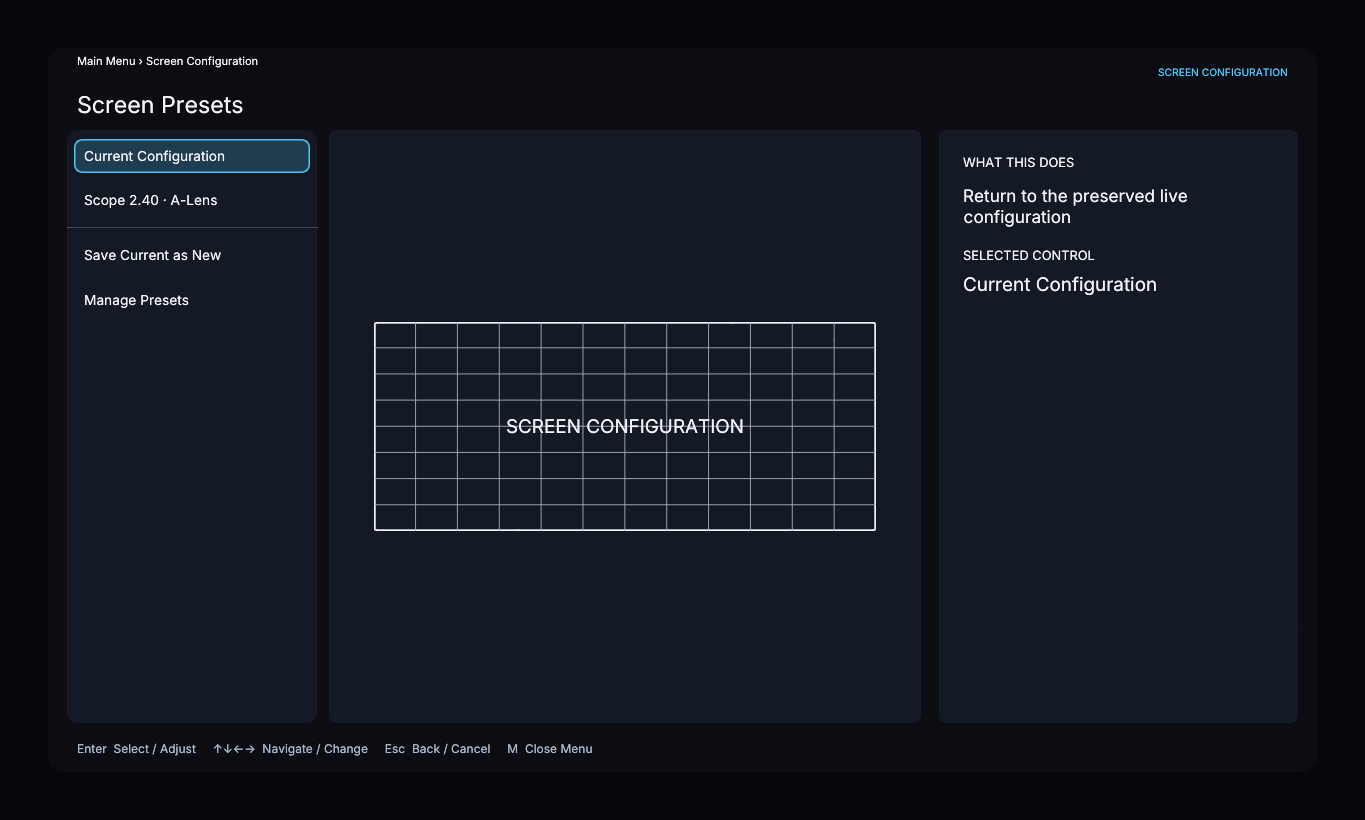 Saved screen presets